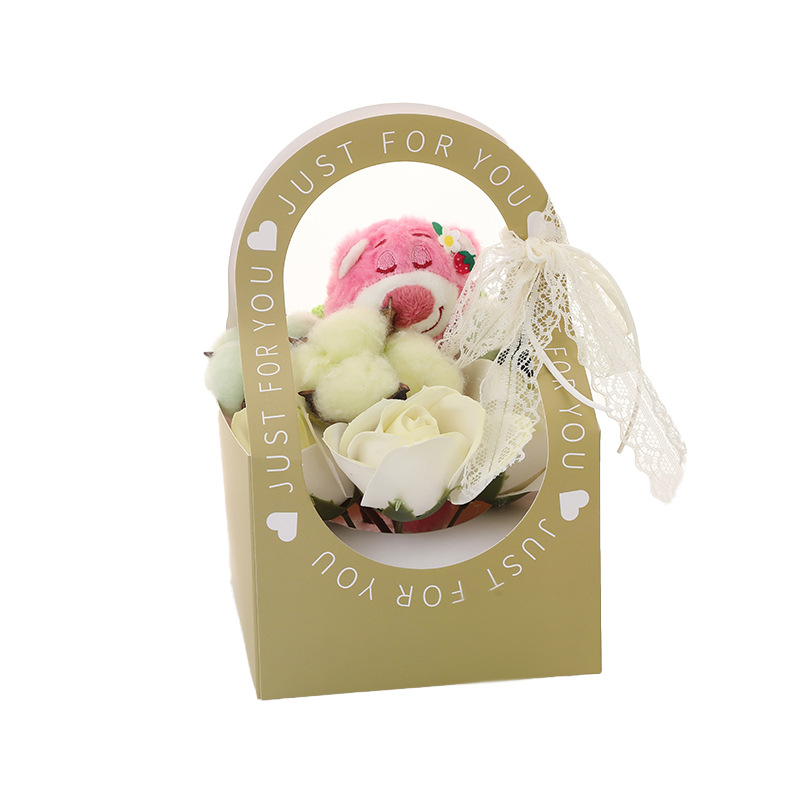 New Cartoon Plush Doll Flower Basket Creative Tanabata Valentine's Day Gift Cute Simulation Rose Bouquet Wholesale