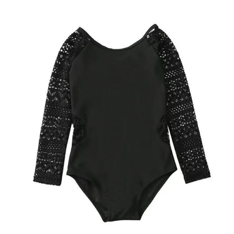 Korean Cute Girls' Swimwear Children's One-piece Long-sleeved Swimwear Sunscreen Lace Backless Baby Swimwear