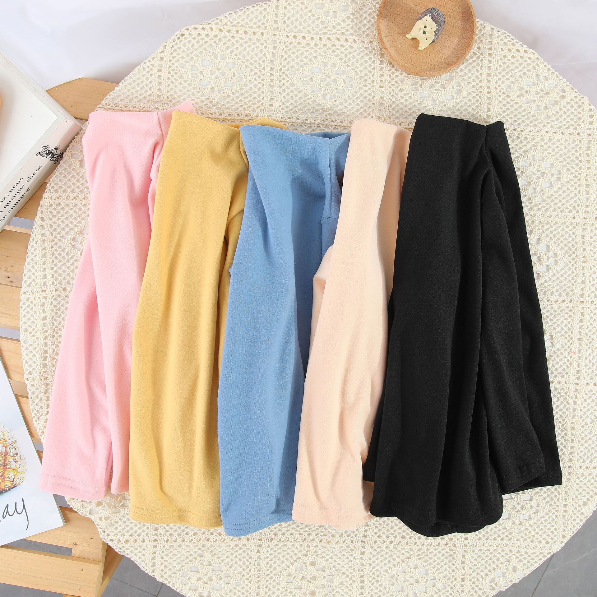 2023 Spring Children's Wear High-elastic Fleece Base Shirt Korean Mid-high Neck Body Heating Warm Children's Long-sleeved Top