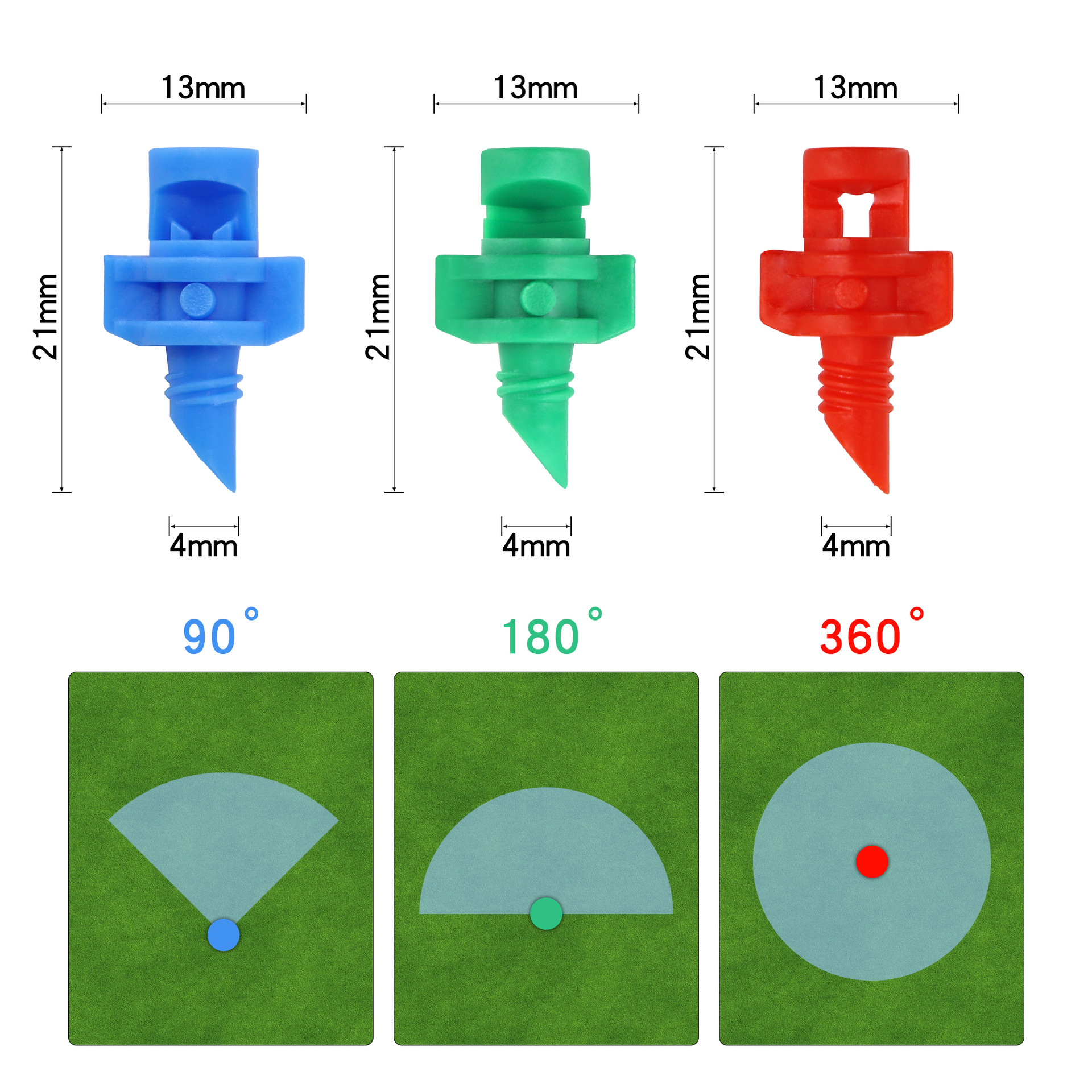 Refraction atomization simple micro-nozzle blue 90 green 180 Red 360 degree PE pipe irrigation greenhouse fruit tree watering