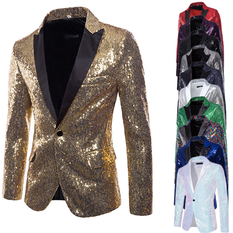 Suit men's foreign trade performance dress sequined European size suit nightclub men's host MC studio European and American men's coat