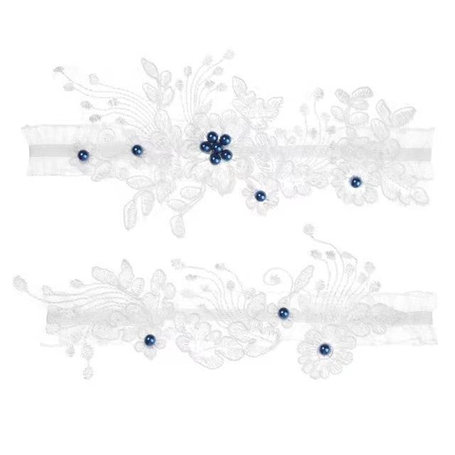 European and American bridal lace stockings with blue pearl garter sexy elastic leg ring wedding garter factory