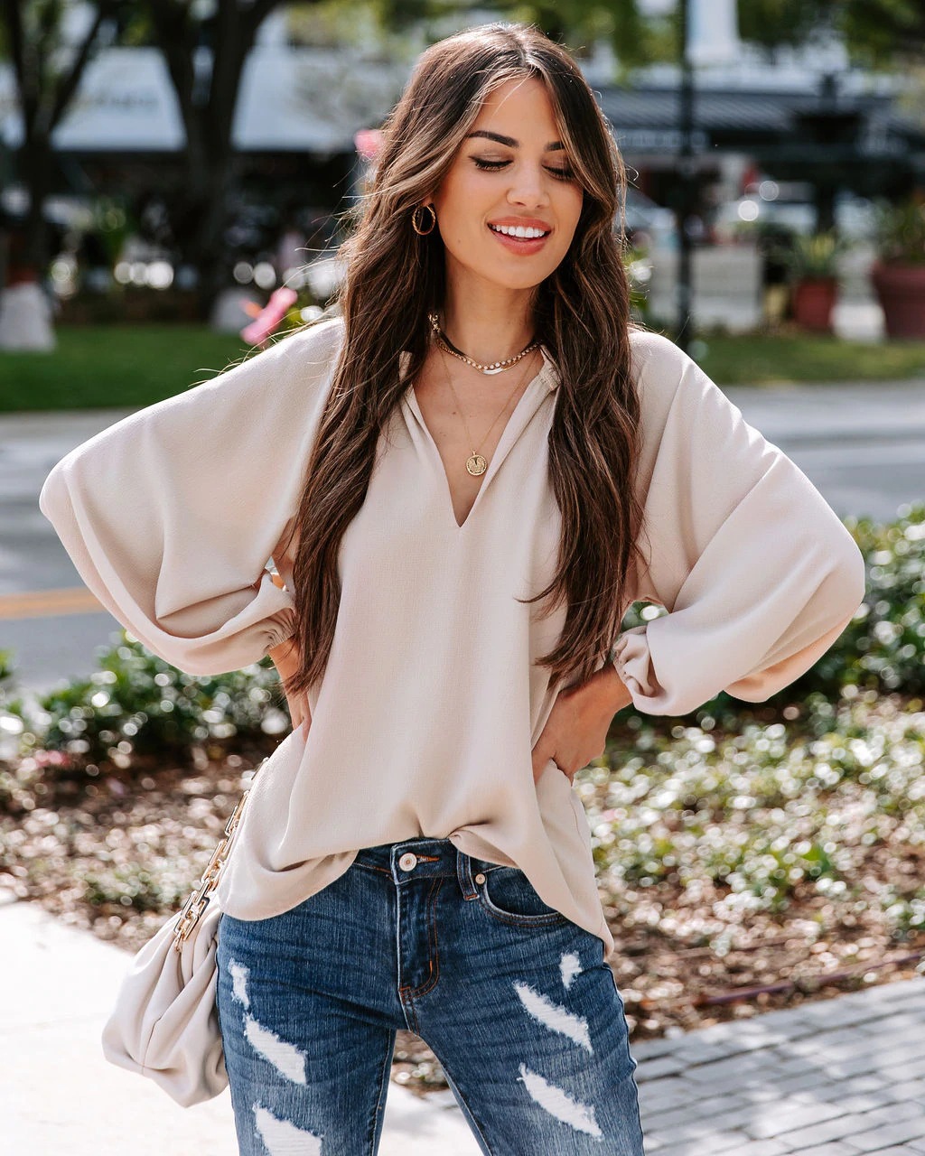 European and American Cross-border Spring and Summer New Women's Cool Long-sleeved Shirt Solid Color Casual V-neck Loose Top Women's Clothing