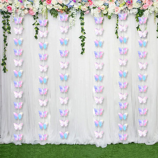 3D Butterfly Paper String Butterfly Paper Flower Baby Party Birthday Wedding Decorations Laser Silver Butterfly Flower
