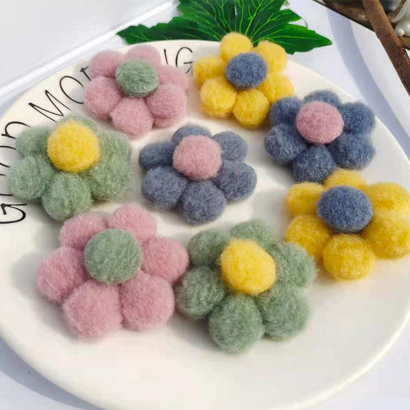 韓版毛絨小花配件 彩色花朵胸針包包髮飾衣服圍巾diy裝飾輔料