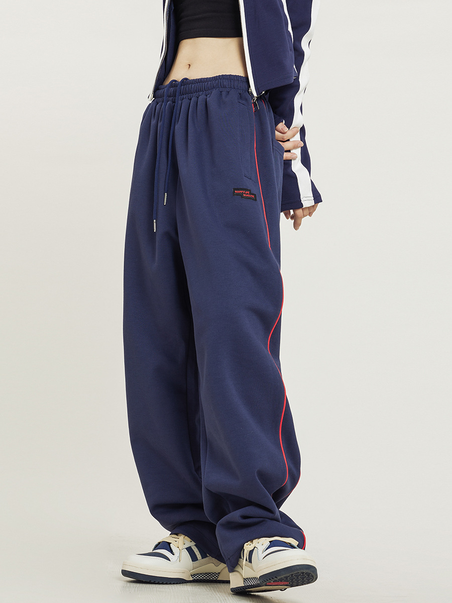 High Street Retro Hip-hop Sports Pants for Men and Women Autumn and Winter Loose American vintage Casual Floor-mopping Hip-hop Sweatpants for Women