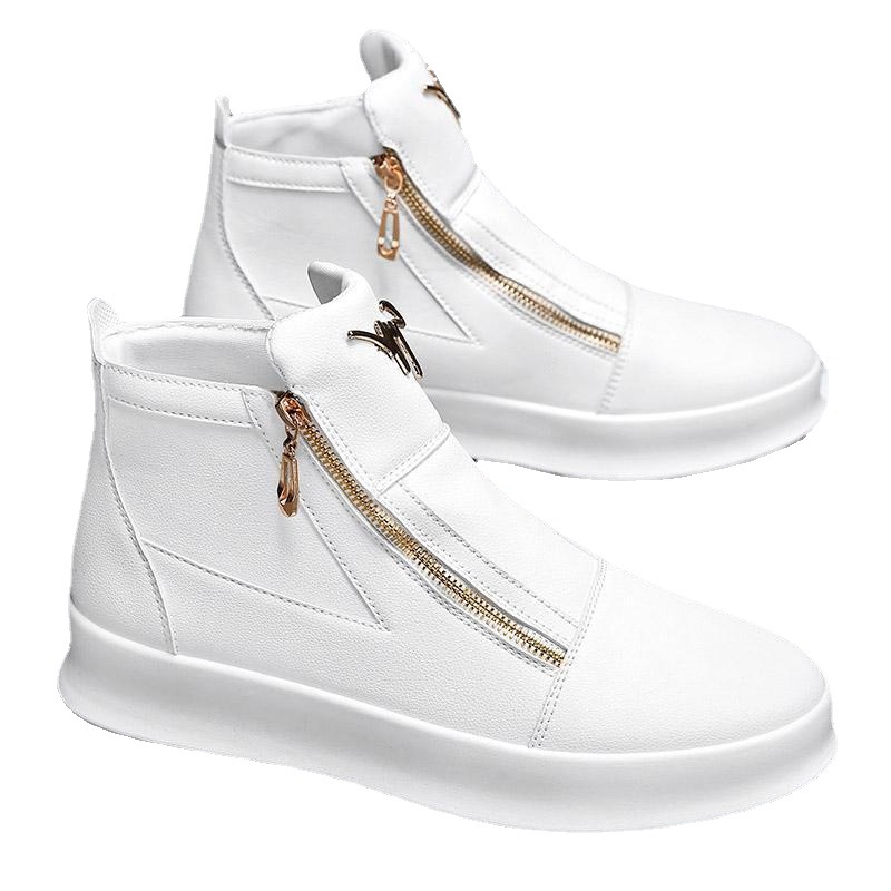 Trendy men's shoes summer 2023 new leather breathable high-top shoes thick-soled white casual shoes men's high-top board shoes