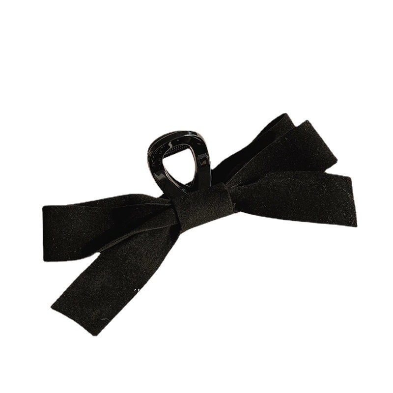 Simple Black Ribbon Grab Clip ins Girl's Cyber Celebrity Bow Bangs Grab Korean-style All-match Side Clip Hair Grab Clip