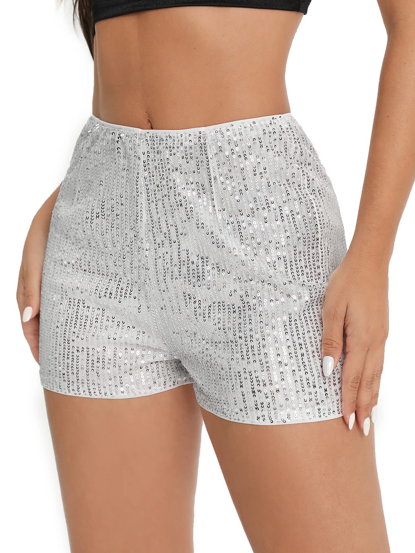 2023 Amazon Multi-color Fashion Beads Slim-fit Hot Pants Sequin Solid Color Black Mid-waist Sexy Straight Shorts