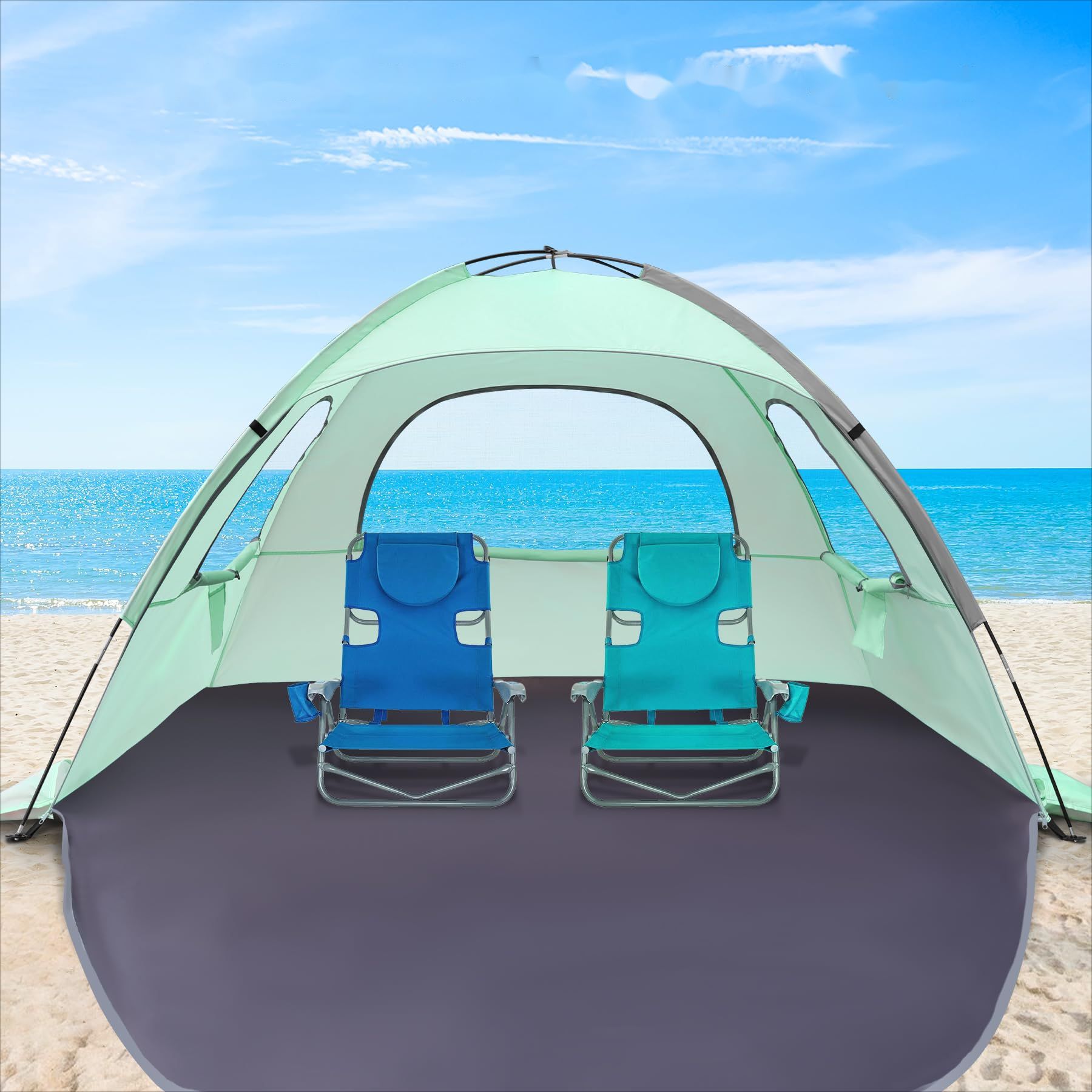 Outdoor camping party portable multi-person awning European and American popular seaside leisure sun protection breathable beach tent