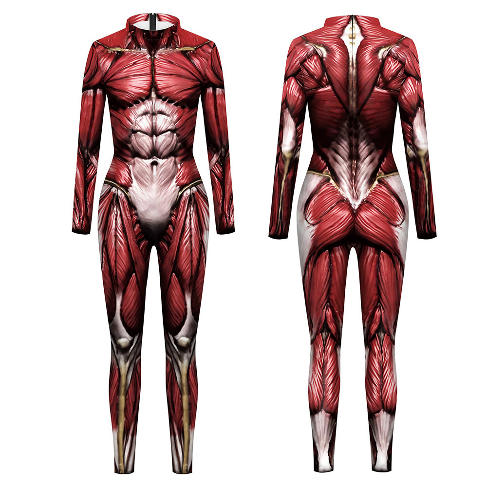 European and American New Halloween Muscle cos Stage Performance Costume Funny Costume Printed One-piece Leotard for Men and Women