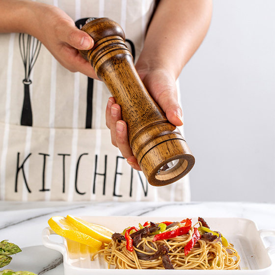 Japanese Pepper Grinder Set Household Solid Wood Antique Manual Grinding Sea Salt Grain Black Pepper Grinding Bottle