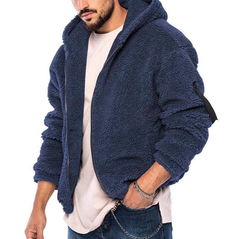 Independent station cross-border 2023 men's winter New fleece-lined thickened warm hooded zipper casual jacket for men