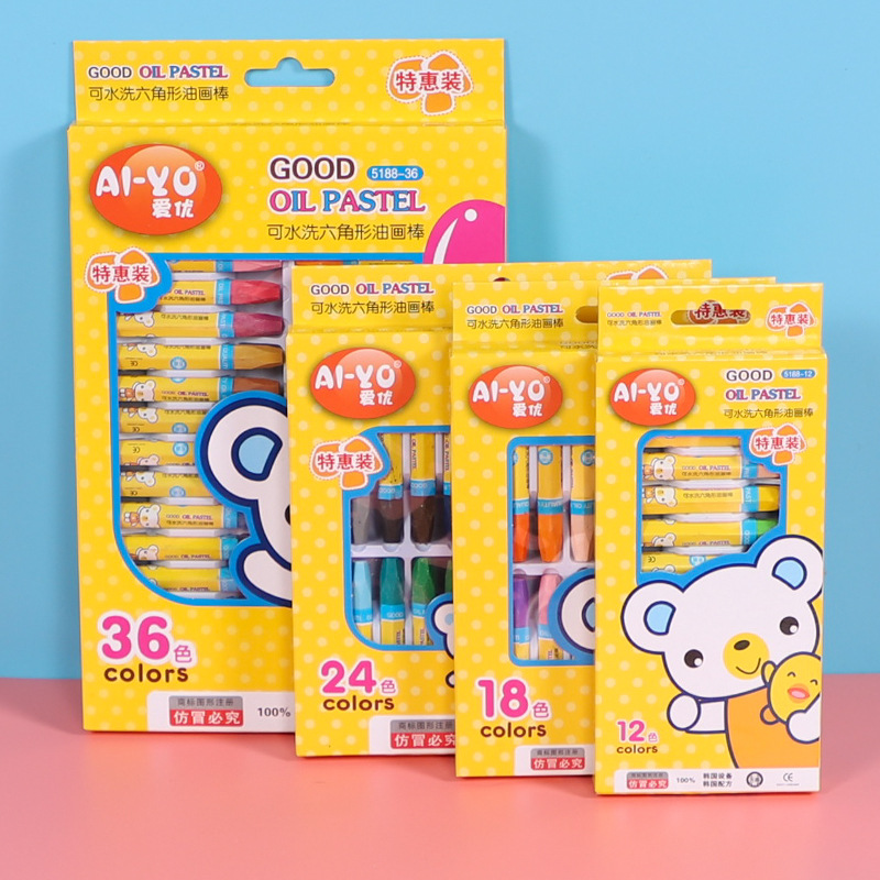 Cartoon color 12 color oil painting stick six angle painting brush graffiti crayon oil chalk children's art supplies stationery