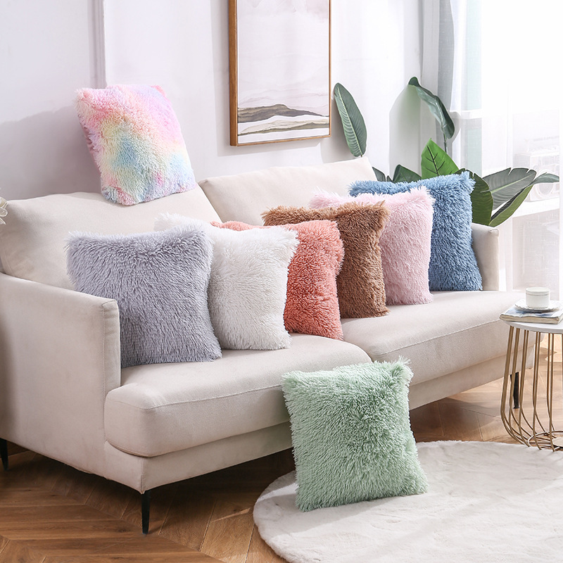 2024 Household Sea Velvet Solid Color Pillow Cross-border Amazon Sofa Plush Pillow Case Office Home Cushion