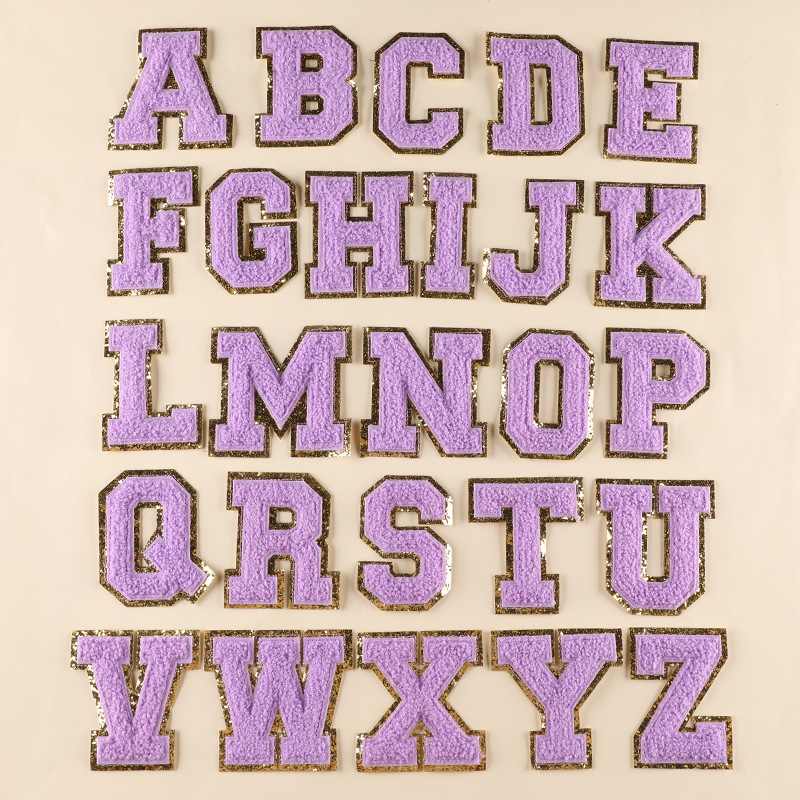Computer embroidery label towel embroidery golden edge English letter badge patch stickers clothing accessories chenille embroidery cloth stickers