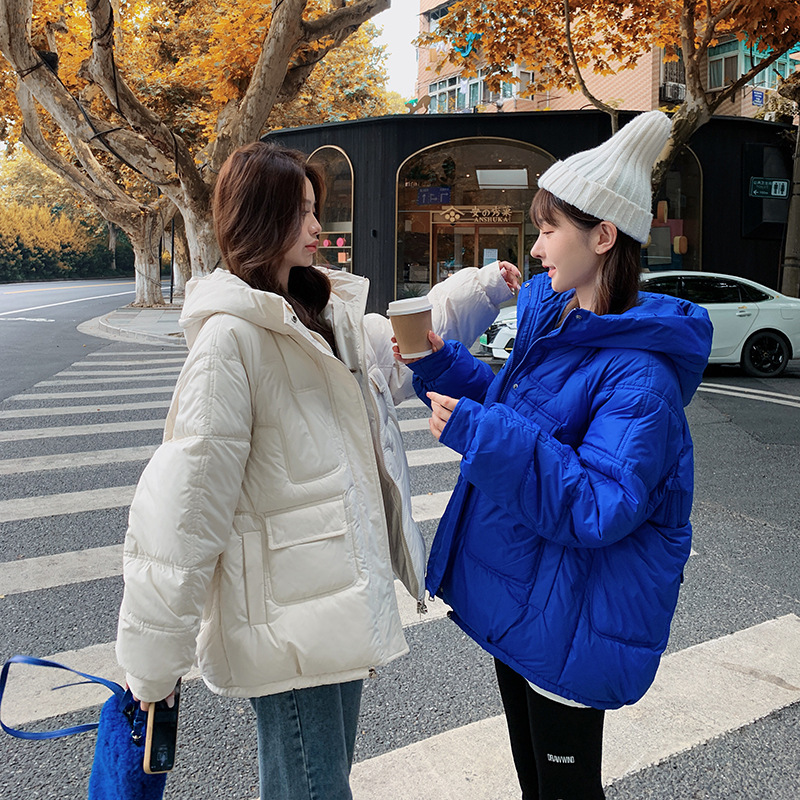 2024 New Multi-Pocket Cotton-Padded Jacket Women's Short Korean Loose Cotton-Padded Clothes Winter plus size Hooded Bread Coat
