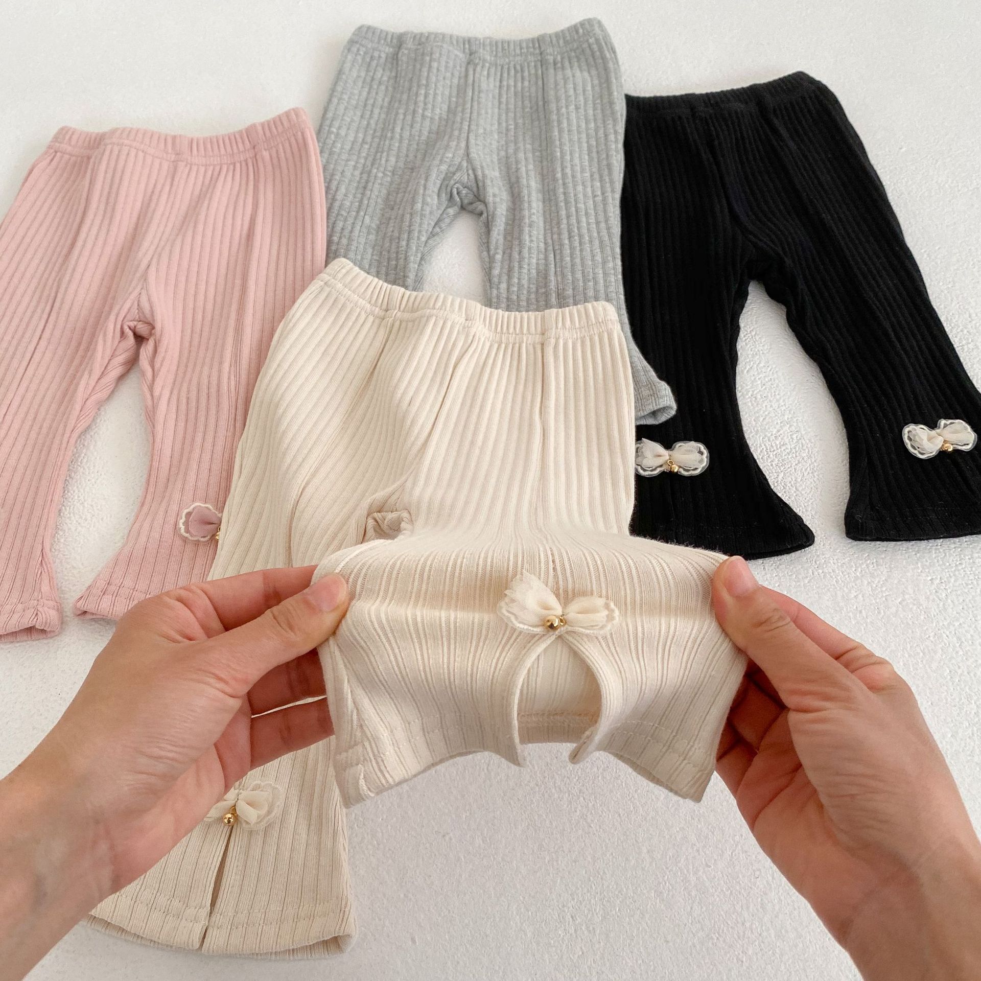 2024 New Baby Girl Pit High Waist Trousers Split Bow Flared Trousers Girls Stretch Casual Pants for Outer Wear