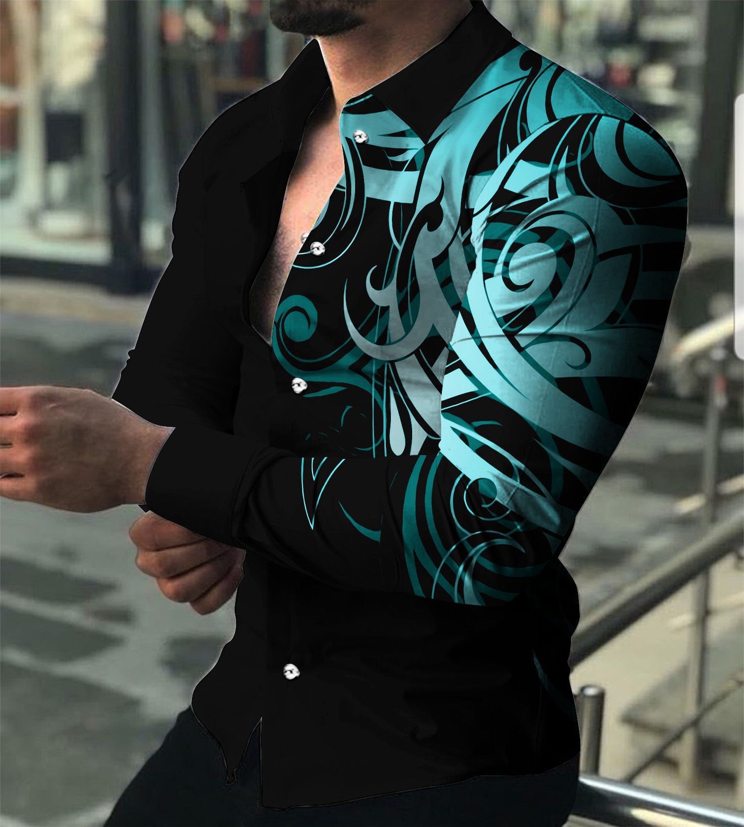 2023 Amazon Europe and the United States cross-border foreign trade ebay men's fashion printing fashion slim long sleeve shirt men