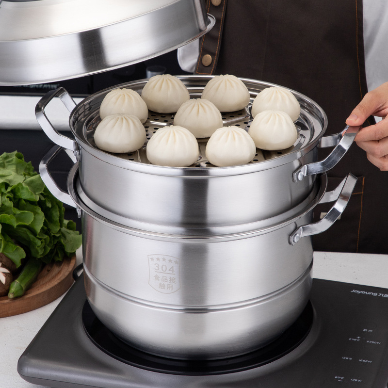 Factory Direct Supply 304 Stainless Steel Steamer Household Double Layer Three Layer Soup Pot Thickened Food Grade Steamer Activity Gift