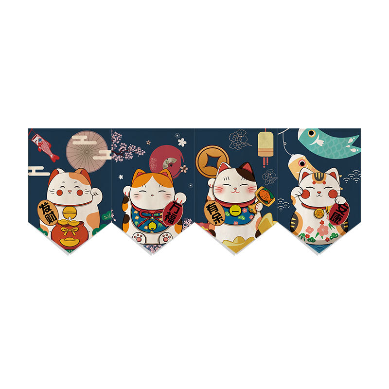 Japanese-style Door Curtain Lucid Cat Triangle Kitchen Short Curtain Partition Curtain Punch-free Bedroom Shelter Half Curtain