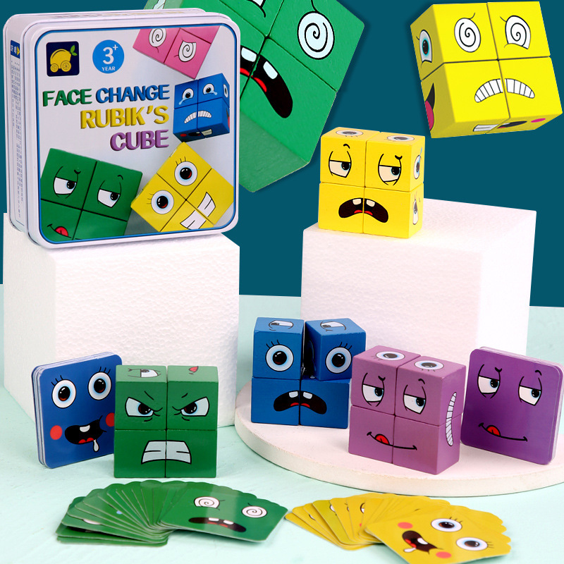 Face-changing Magic Cube Building Block Brain Teaser Expression Magic Cube Smiling Magic Cube Children's Face-changing Magic Cube Building Block Logical Thinking Training