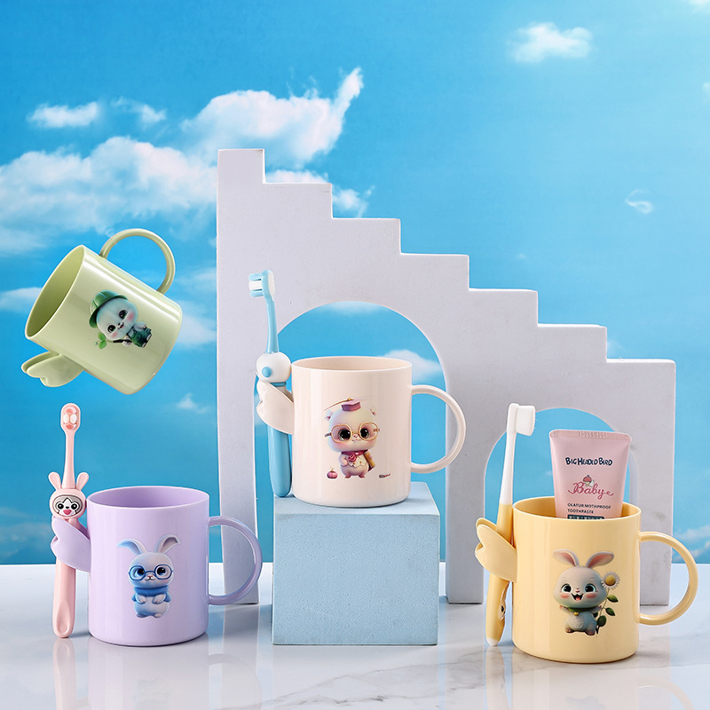 Creative cartoon children's three-dimensional mouthwash cup automatic slot integrated storage household drop mouthwash cup factory direct sales