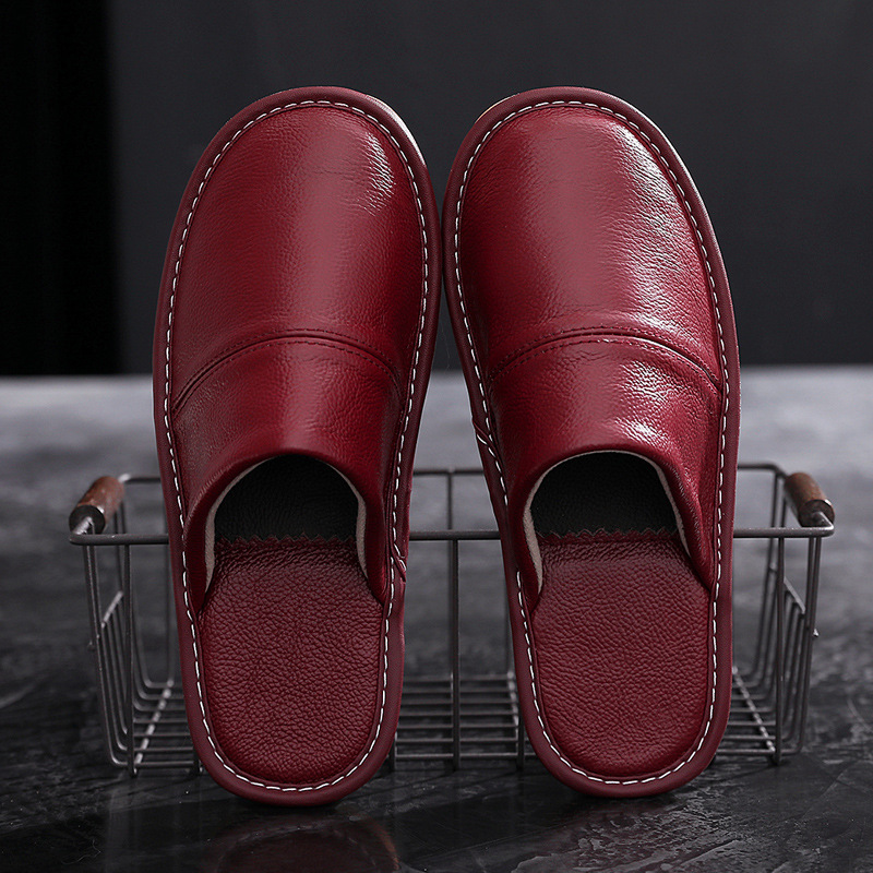 Genuine Leather home cotton slippers men's autumn and winter home indoor waterproof non-slip thick bottom couple full cowhide slippers women's winter