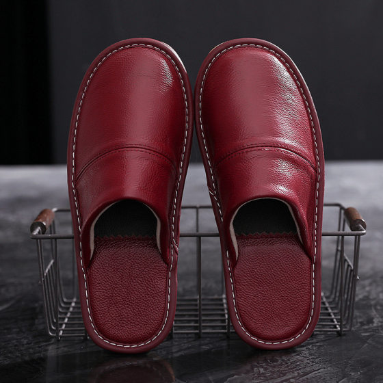 Genuine Leather home cotton slippers men's autumn and winter home indoor waterproof non-slip thick bottom couple full cowhide slippers women's winter