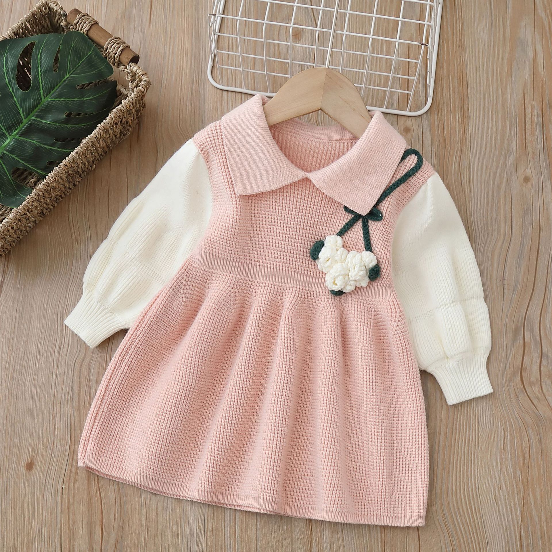 Girls' Sweater Dress 2023 New Year's Sweet Handmade Knitted dress Baby Girl 3 Skirt 4