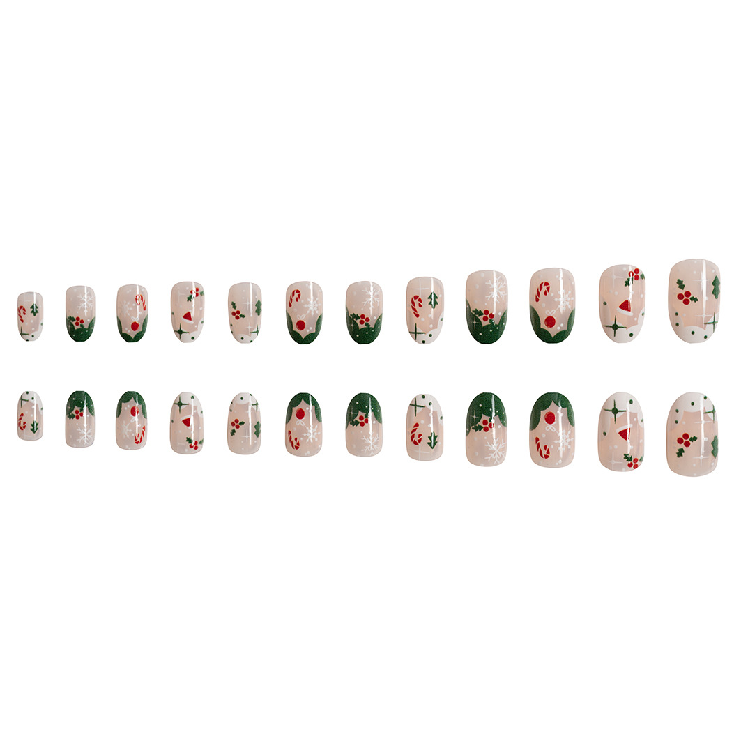 Short Christmas short round nail beauty piece Christmas gift snowflake sweet cool wear nail contrast color nails 24 pieces_voghion.com