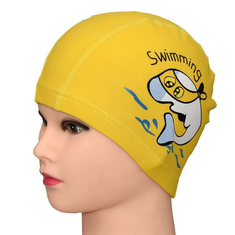 Cartoon Dolphin Print Baby Children's PU Swimming Cap Boys and Girls Waterproof Coated No Head Swimming Cap Equipment