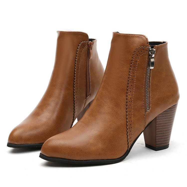 AliExpress 2020 autumn and winter Europe and the United States retro polished color thick with foreign trade side zipper boots Women's factory wholesale