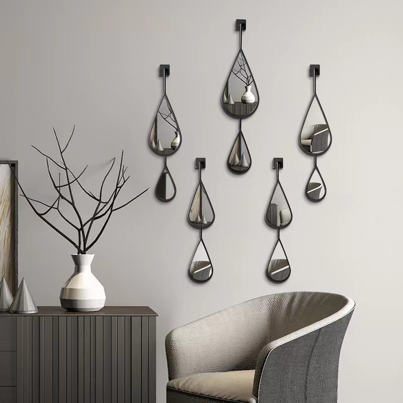 Creative water drop mirror 5 pieces modern hallway decorative mirror living room hanging mirror dining room wall background hanging decoration Amazon