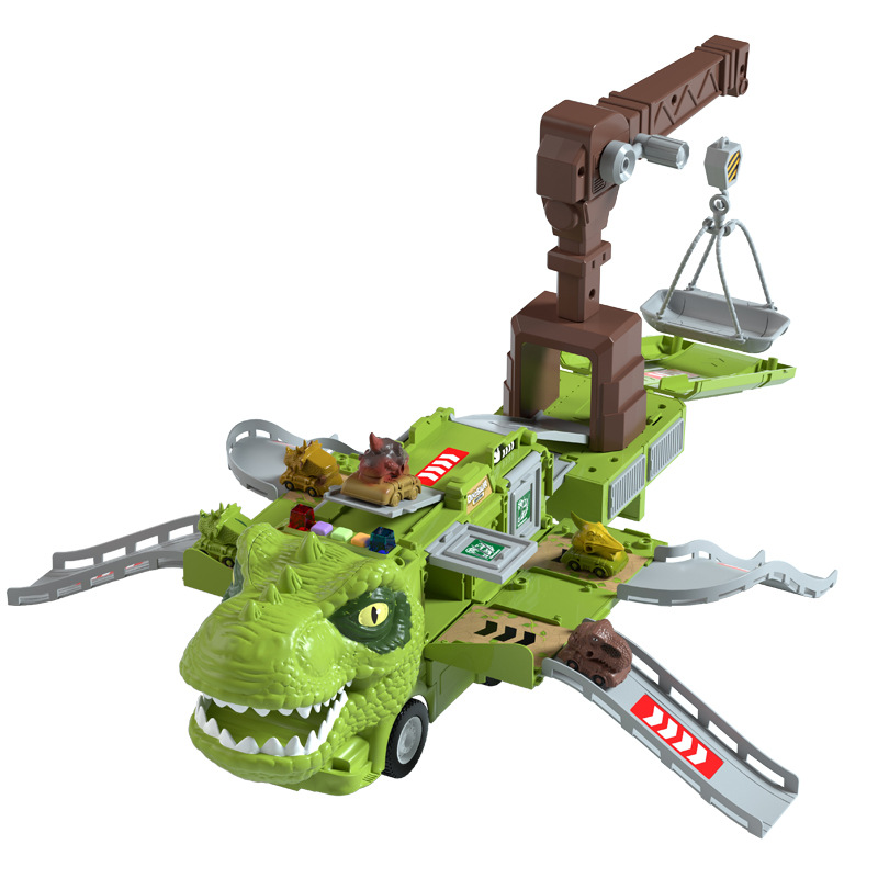 Rui Jue si new children boys and girls dinosaur deformation rail car light music storage inertia container toy car
