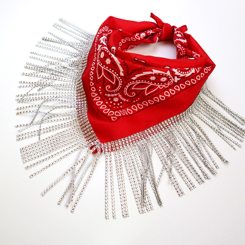 Diamond Tassel Big Handkerchief Cashew Turban Hip-hop Hip-hop Turban Denim Party Accessories fringe bandana