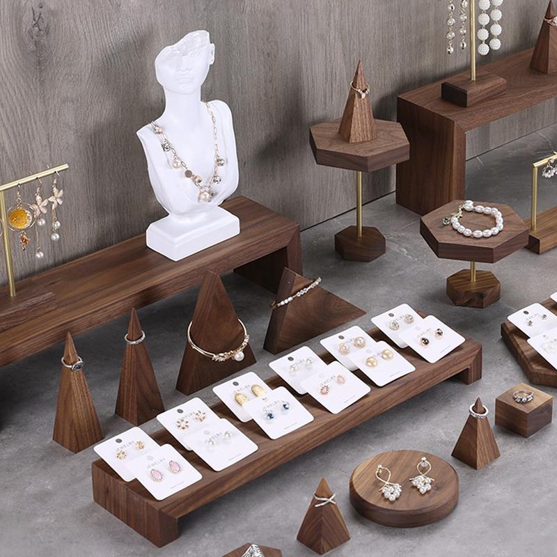Jewelry display rack, walnut wood ring bracelet earring display stand, jewelry tray, accessories, photography prop