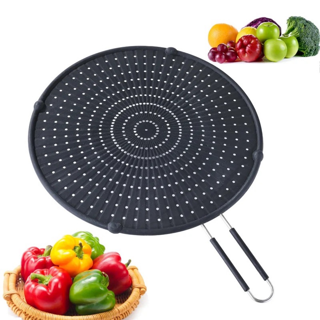 Kitchen oil-proof frying screen Oil-proof splash-proof stainless steel silicone oil-proof screen vegetable drain filter net