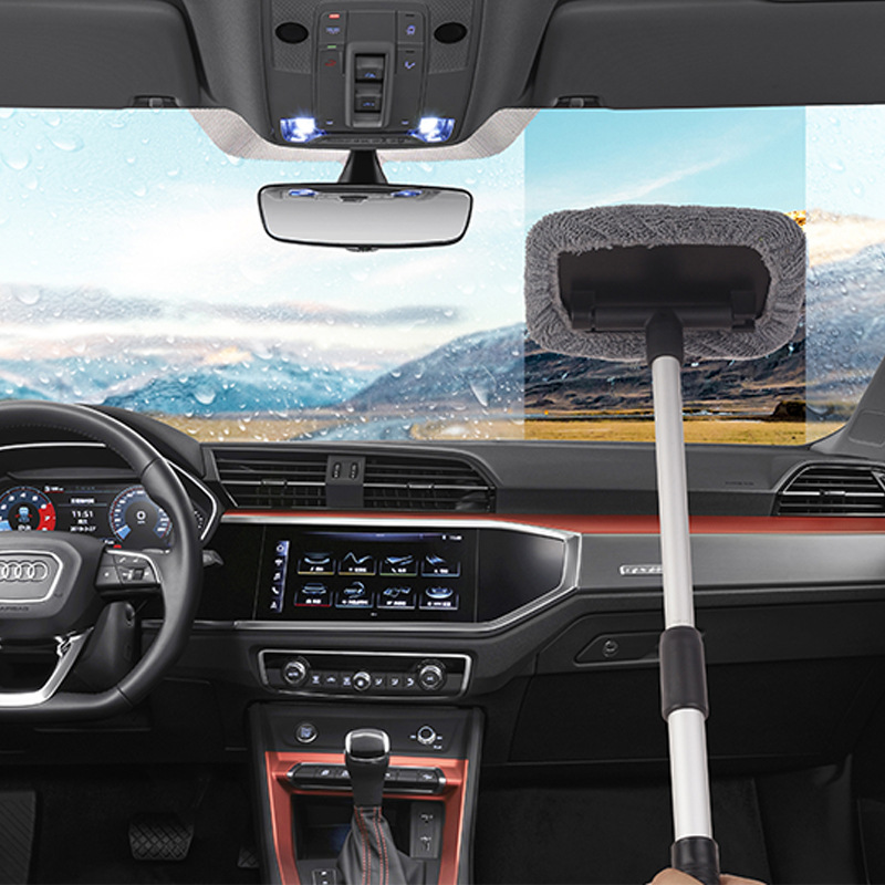 Car front windshield cleaning brush aluminum alloy telescopic rod window defogging brush windshield dust removal brush