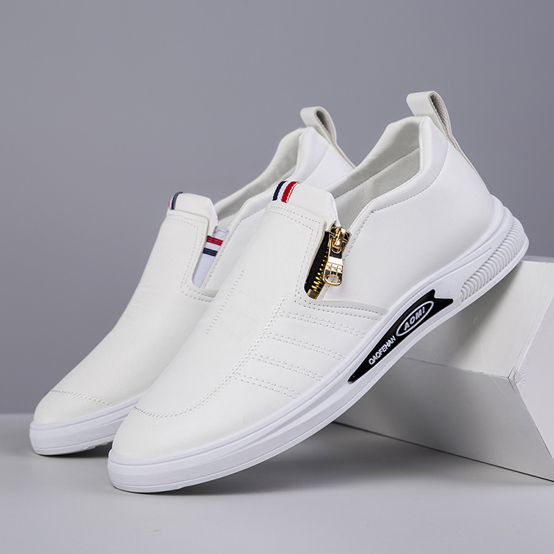 2022 autumn new leather shoes men's business casual shoes Joker zipper casual shoes a generation of hair