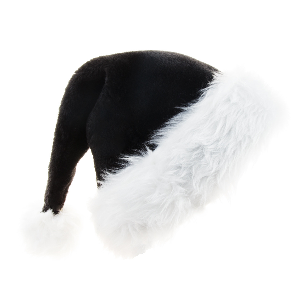 Yihang Cross-border New Black Plush Christmas Hat Thickened Plush Big Ball Christmas Halloween Party Hat_voghion.com