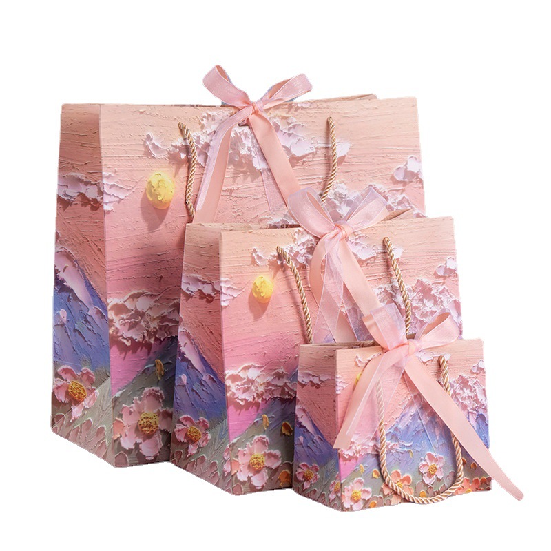 雲山の花びらの美しい油絵の棒の贈り物の袋insはハイエンドの誕生日のプレゼントの袋の花束の手提げ袋の紙袋を癒します。
