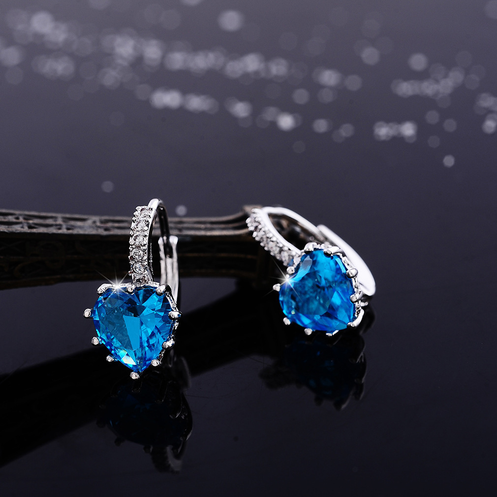 New European and American Fashion Earrings AAA Zircon Earrings Bestseller Peach Heart Multi Color Jewelry