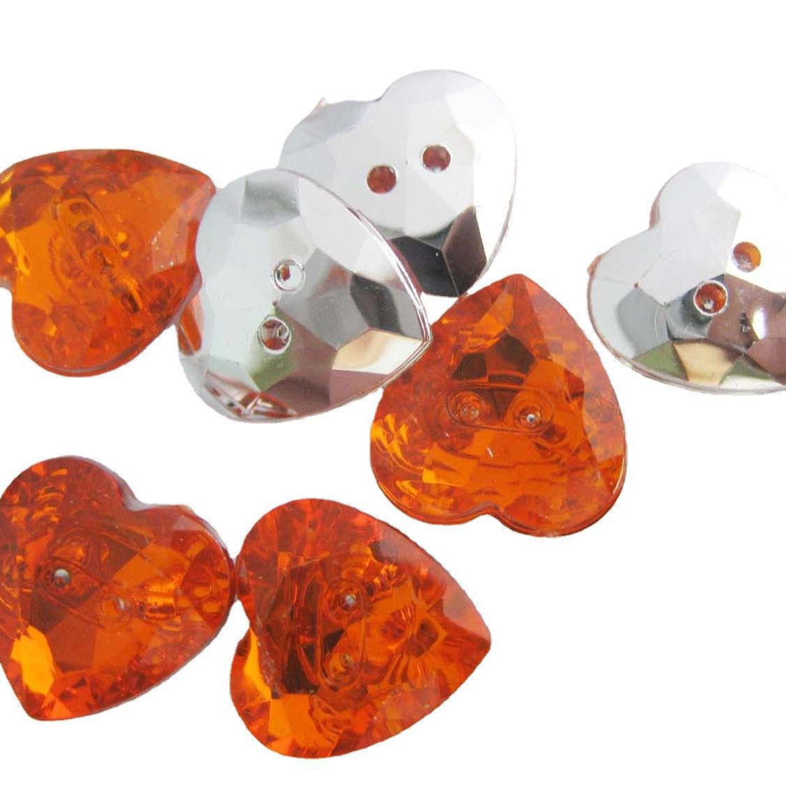 Imitation Acrylic Plastic Diamond Buckle Two-eye Color Silver Bottom Heart-shaped Transparent Button Clothing Home Textile Decoration