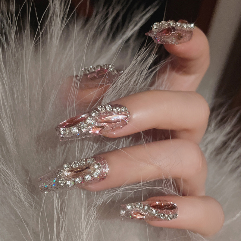 Handmade Nail Art Wear Finished Products Advanced Pure Wind Nail Patch Finished Products Full Diamond Large Diamond Nail Art Patch Collection