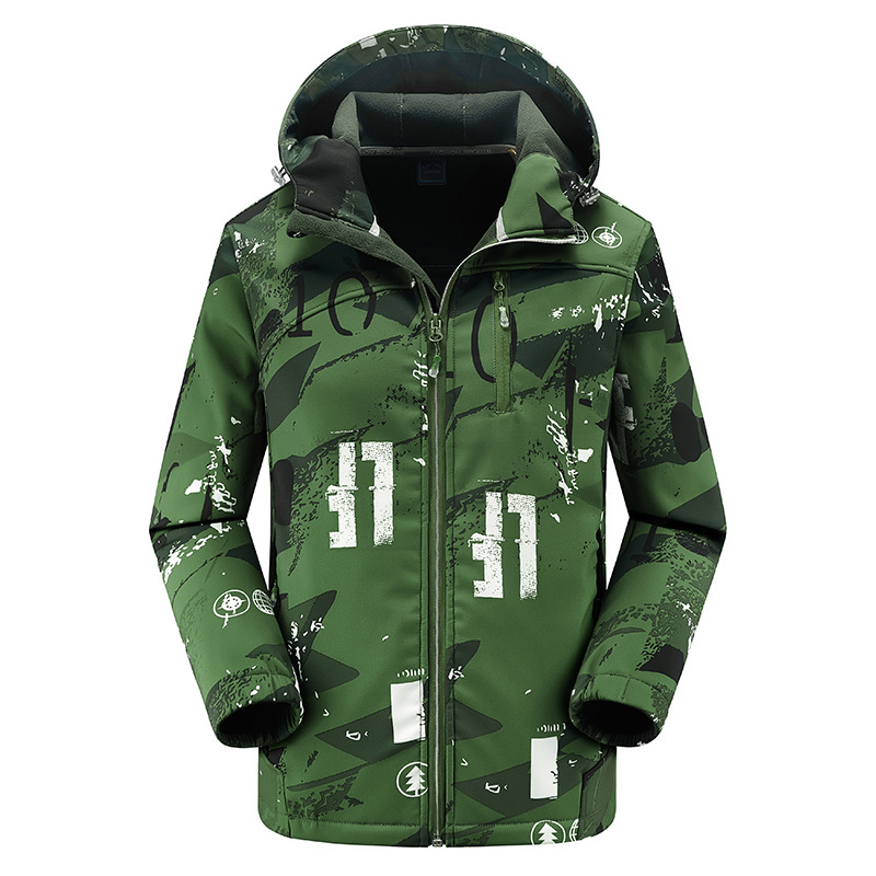 Camouflage Soft Shell Jacket Men's plus size All-match Anti-splashing Single Jacket Warm Windproof Outdoor Couple's Coat Women