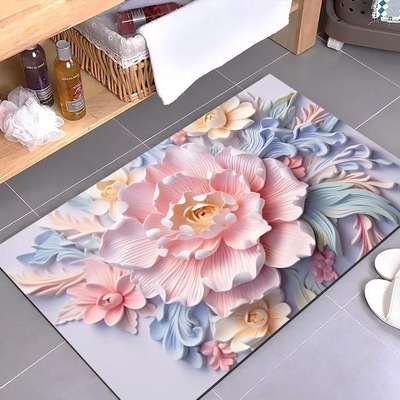 New three-dimensional flower diatom mud floor mat bathroom absorbent non-slip floor mat technology cloth carpet machine wash bathroom mat