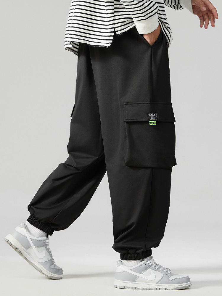 K8279 extra large size overalls men's fashionable American hip hop new letter embroidered fat casual ankle-tied pants