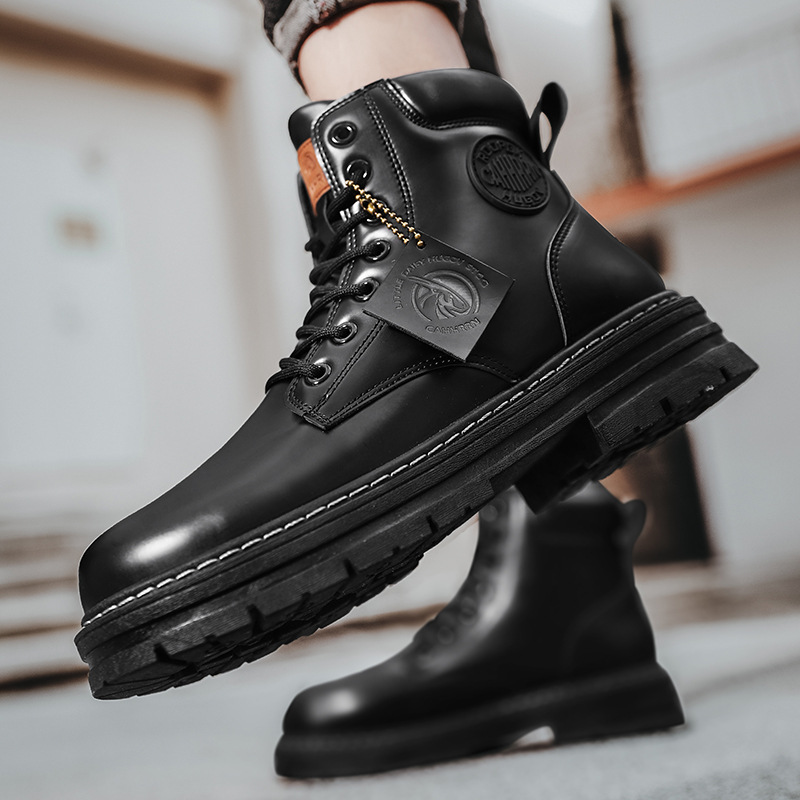 2025 Spring Men's High-top Martin Boots Trendy Seven-hole Men's Rhubarb Boots Wear-resistant Big Head Tooling Shoes