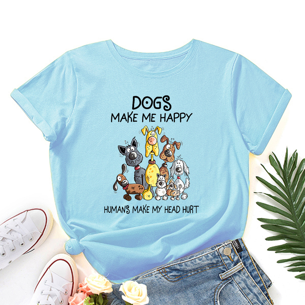Spot wish Amazon foreign trade European and American women's dog general mobilization printing loose round neck short sleeve t-shirt women